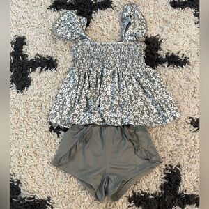 Girls 2T Green Floral Tank and Shorts Set